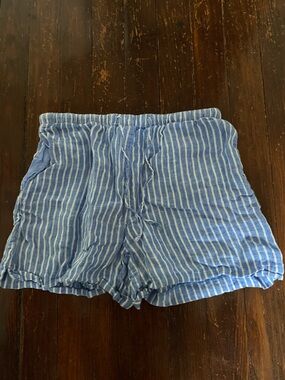 Blue and White Striped Linen Shorts